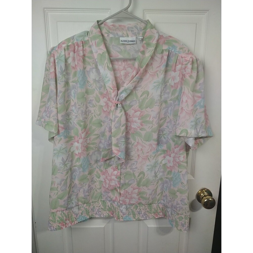 Alfred Dunner Woman 22W Semi Sheer Blouse Floral S/S Grandma Core V Neck/ Scarf